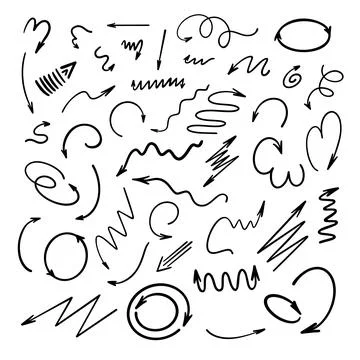 Arrows set simple hand drawn vector illustration, free form curved, straight  イラスト素材