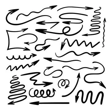 Arrows set simple hand drawn vector illustration, free form curved, straight イラスト素材