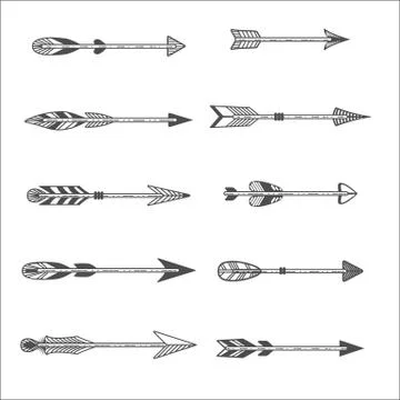Arrows set in style flat. Ethnic collection with doodle arrows for your desig Stock Illustration