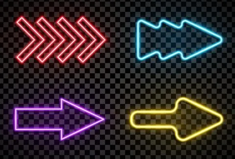 Arrows sign pack in realistic led neon tube style isolated on transparent Stock Illustration