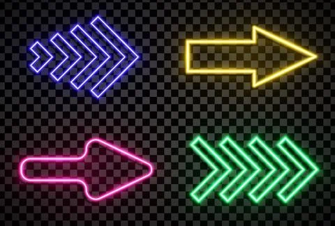 Arrows sign pack in realistic led neon tube style isolated on transparent Stock Illustration
