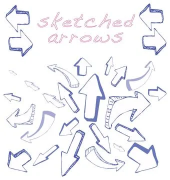 Arrows Sketched Many different shapes of arrows sketched by hand in 3D blu... Foto stock