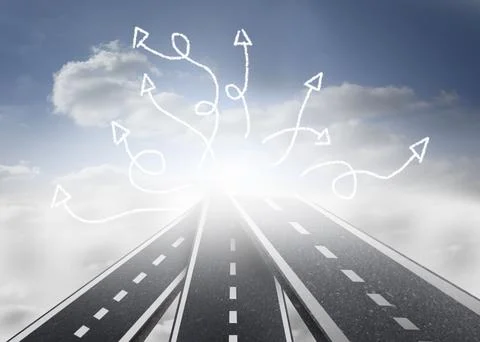 Arrows on sky background with streets Stock Photos