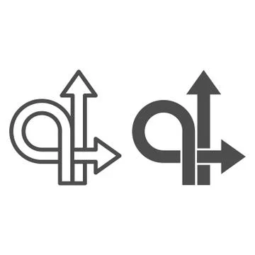 Arrows straight and turn back line and solid icon, Traffic concept, U-turn sign 스톡 일러스트
