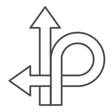 Arrows straight and turn back thin line icon, Traffic concept, U-turn sign on Stock Illustration