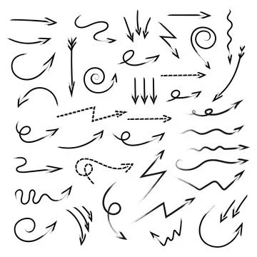 Arrows texture brush icon set of simple hand drawn arrows. Vector elements 스톡 일러스트