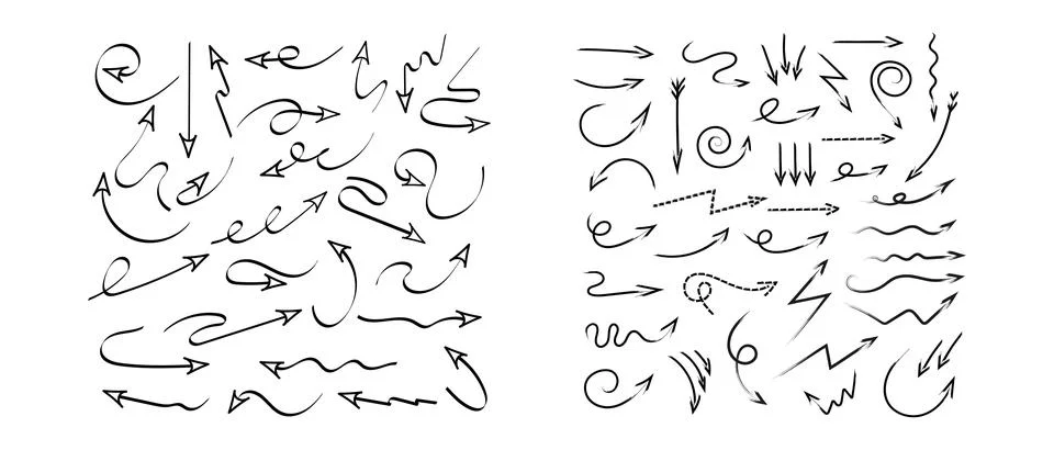 Arrows texture brush icon set of simple hand drawn arrows. Vector elements 스톡 일러스트