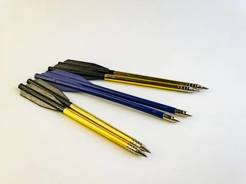 Arrows for a training crossbow on a white background. There are two pieces Stock Photos