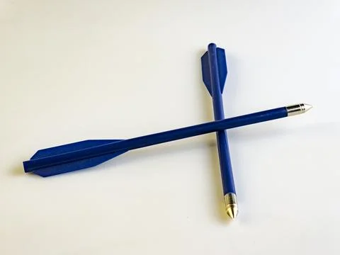Arrows for a training crossbow on a white background. Two pieces. Crossed. Foto stock