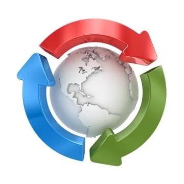 Arrows turning on world Stock Illustration