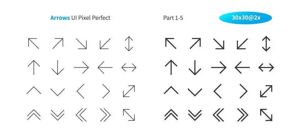 Arrows UI Pixel Perfect Well-crafted Vector Thin Line And Solid Icons 30 2x Grid Stock Illustration