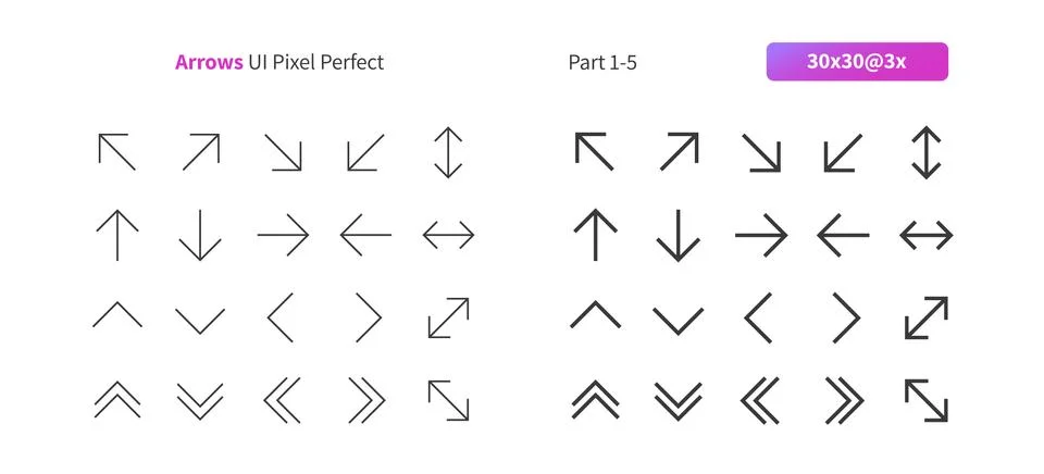 Arrows UI Pixel Perfect Well-crafted Vector Thin Line And Solid Icons 30 3x Grid Stock Illustration