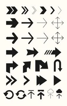 Arrows for user interface, web sites, road signs. Thin and bold Round and square Stock Illustration