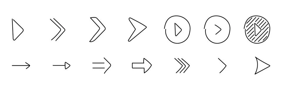 Arrows vector collection with hand style and black color on white background. Stock Illustration
