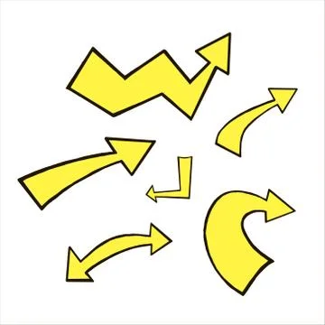 Arrows. Vector colored arrows in cartoon style. Set black arrows on a white b Stock Illustration