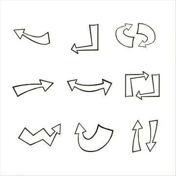 Arrows. Vector freehand arrows in doodle style. Linear illustration. Stock Illustration