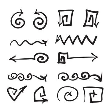 Arrows vector hand drawn set icons illustration. Stock Illustration