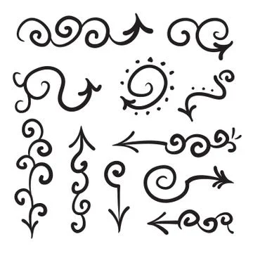 Arrows vector hand drawn set icons illustration. Illustrazione stock