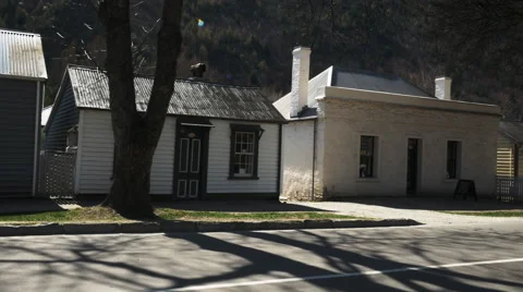 Arrowtown cottages pan Stock Footage 42675453