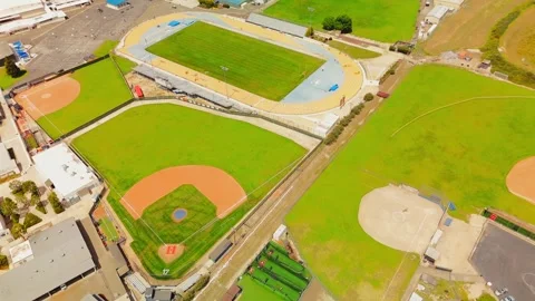 Arroyo Grande High School Running Track Aerial, Football Field and Baseball Stock Footage 336984937