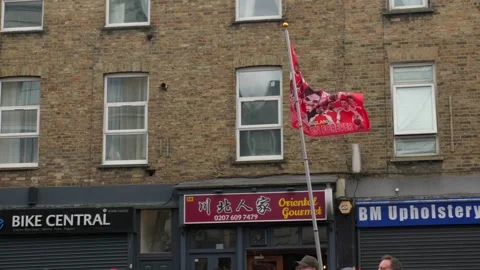 Arsenal Fan Waves Player Flag North London High Street Trophy Parade 2026 Stock Footage 337406008