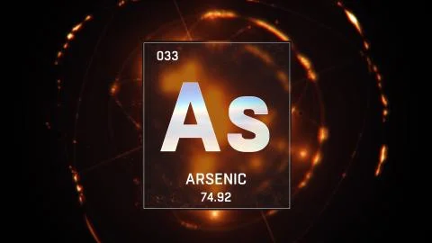 Arsenic as Element 33 of the Periodic Table 3D illustration on orange background Stock Illustration