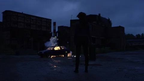 Arson of the car Stock Footage 113446714