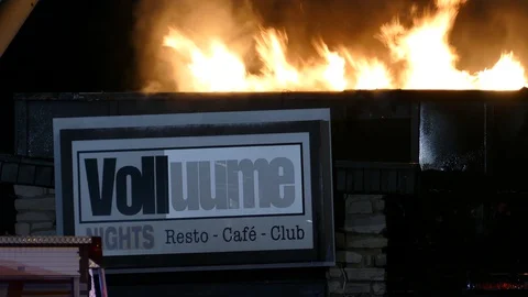 Arson fire attack at Soouund club &amp; lounge in Laval, Quebec, Canada Stock Footage 129987953