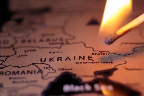 Arson map of ukrainay, conceptual image. Ukraine, selective focus. Russia's i Foto stock
