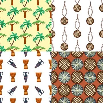 Art abstract geometry seamless pattern colour palm trees drum geometric graphic Illustrazione stock