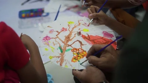 Art activities on a small umbrella Stock Footage 234358998