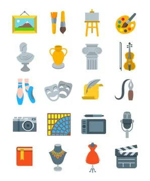 Art and crafts flat vector icons set Stock Illustration