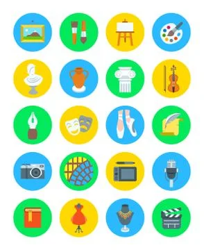 Art and crafts flat vector round icons set Stock Illustration