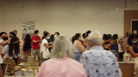 Art and Flea Honolulu Hawaii pop up market 12th anniversary wide pan Stock Footage 201996170
