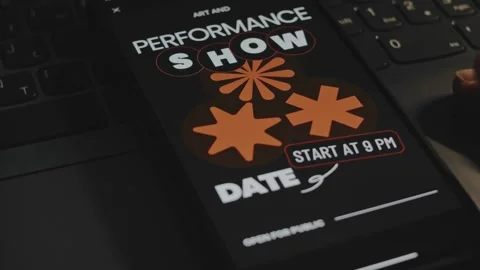 Art and performance show, date and time. Graphic presentation on smartphone Stock Footage 270503440