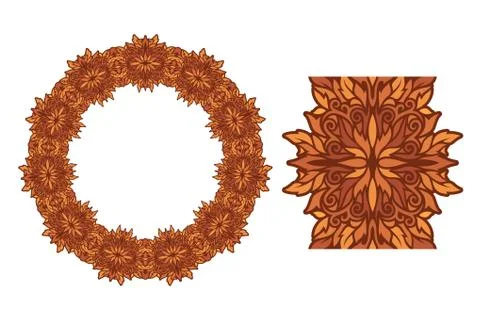Art with brown floral circle pattern paint brush Stock Illustration