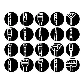 Art brushes and painting tools glyph icons set collection Stock Illustration