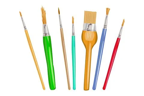 Art brushes set isolated on white background. Drawing and painting tools. Stock Illustration