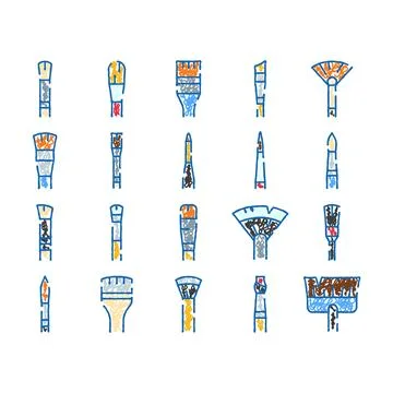 Art brushes set in sketch style depicting tools for painting Stock Illustration