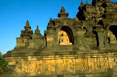 Art buddhist temple borobudur java indonesia old Stockfoto's