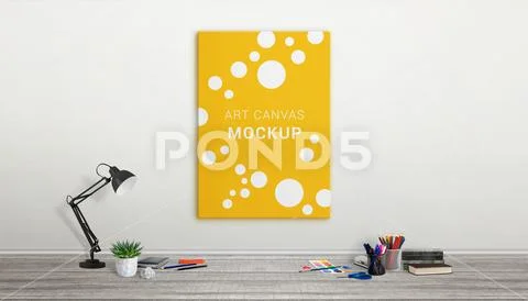Art canvas mockup on wall. Gallery workshop concept PSD Template