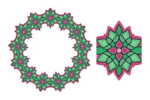 Art with circle floral pattern with pink flowers Stock Illustration