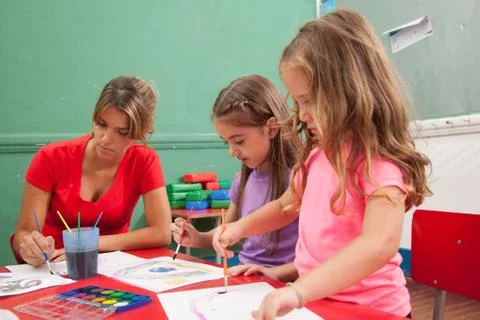 Art class in kindergarten Stock Photos