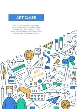 Art Class - line design brochure poster template A4 Stock Illustration