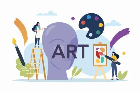 Art class in school with art elements. Illustrazione stock