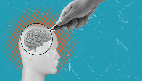 Art collage, Exploring the concept of mental health with a focus on the hum.. Stock Photos
