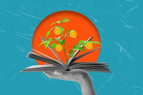 Art collage, Growing knowledge through investing in financial education and.. Foto stock