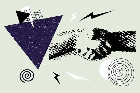 Art collage with Halftone Human Hands. Composition with bold geometric shapes Stockillustratie