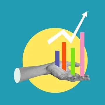 Art collage with hand and graph. Concept of business, finance, economy, profe Stock Illustration