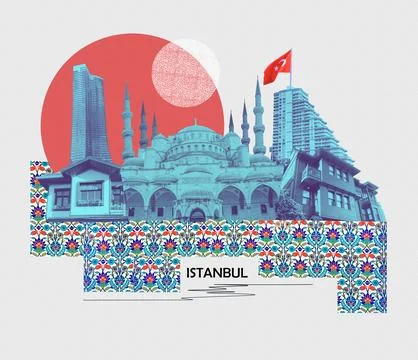 Art collage or design about Istanbul at Turkey - travel and nature background Ilustração Stock